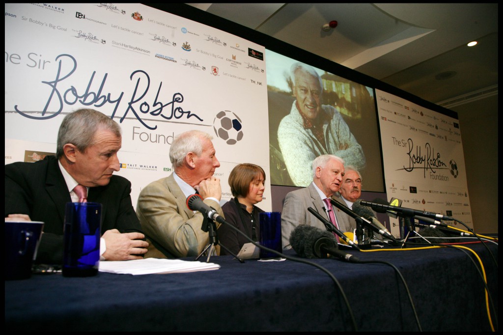 Sir Bobby Robson with Jim Rosenthal, Bob Wilson, Dr Ruth Plu