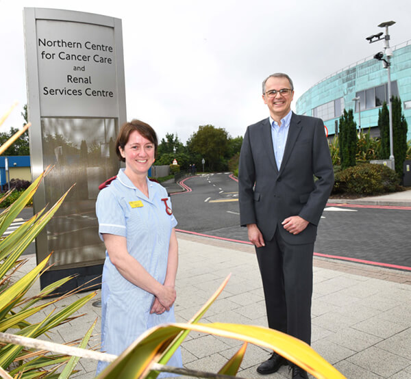 Andrew Haigh with oncology research nurse, Lesley Hill